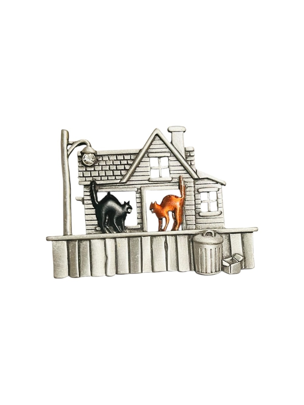 JJ Jonette Jewelry “Trick or Treat?” Halloween Cats Pewter Brooch